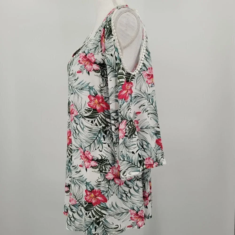Solitaire Swim Tropical Floral Print Cold Shoulder Coverup